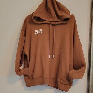 Inspirational "Self Love" brown pull over hoodie w/pockets. Sz: M